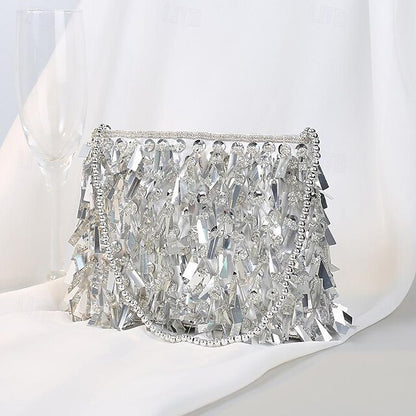 Fringe Crystal and Luxurious with Black Sparkling Clutch Evening