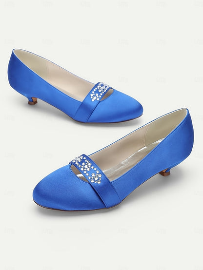 Rhinestone Satin Blue with Kitten Women's Heels