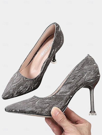 Heels Toe with Champagne Stiletto Glitter Pointed Women's