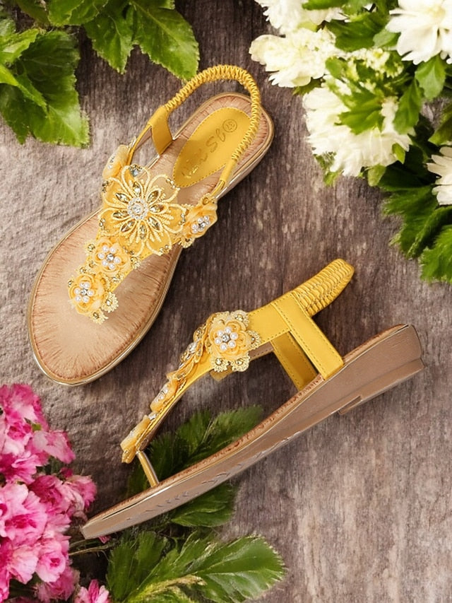 T-Strap Lace Pink Women's Sandals Floral Embellished –