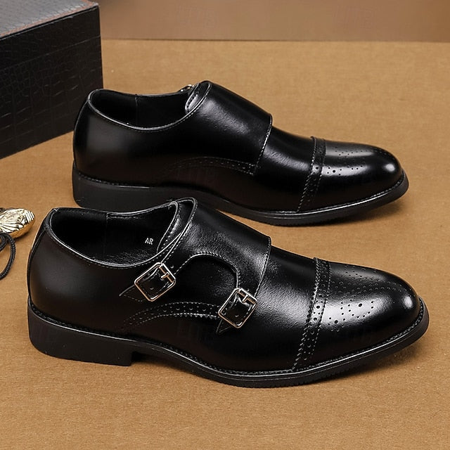 Double with Brown Monk Faux Men's Leather Strap Shoes