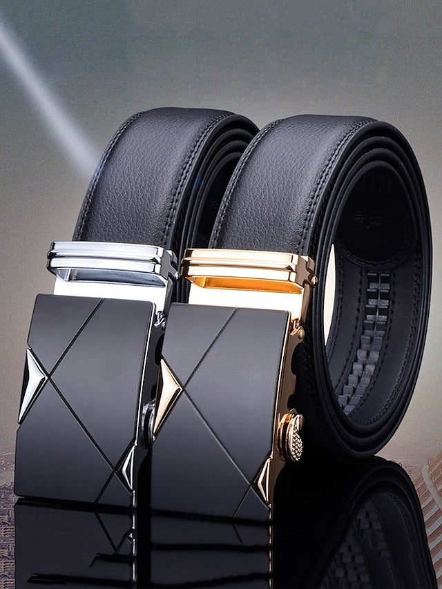 Metal Adjustable Men's Black Elegant with Leather Belt