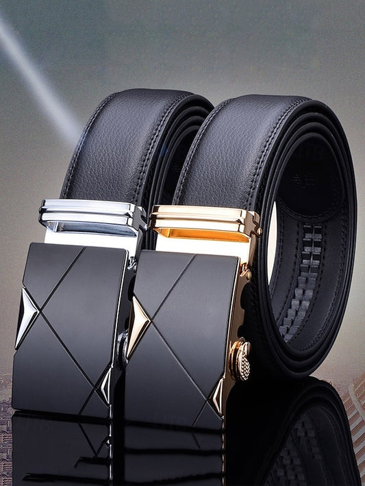 Metal Adjustable Men's Black Elegant with Leather Belt
