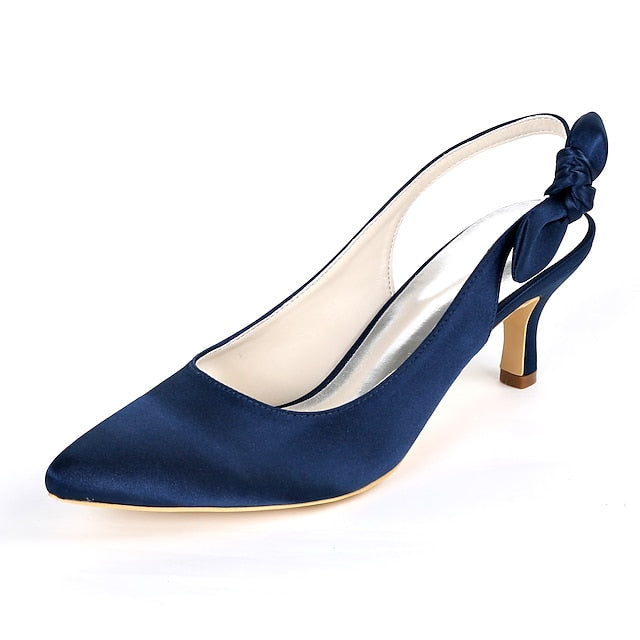 Toe - with White Bow Tie Pointed Heels Women for Slingback