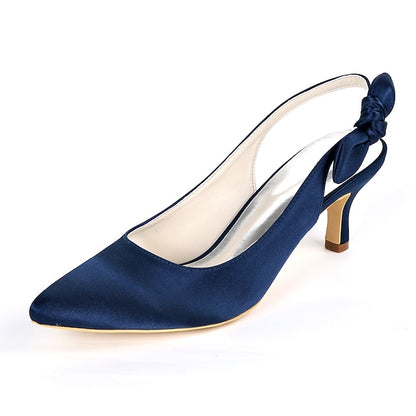 Toe - with White Bow Tie Pointed Heels Women for Slingback