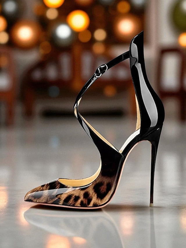 Stiletto Purple - Patent Heels Strappy Leather Women's