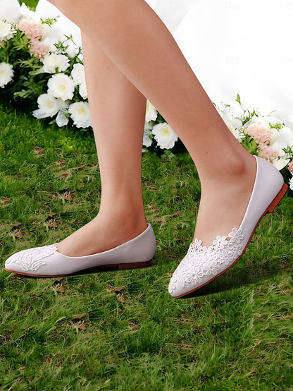 Lace Elegant for Brides Women's Ballet – White Flats