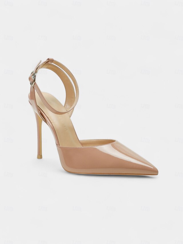 Heels Slingback - Women's Leather Nude Patent Stiletto