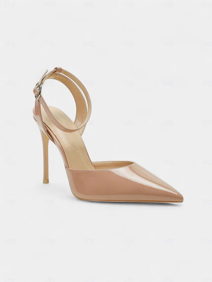 Heels Slingback - Women's Leather Nude Patent Stiletto