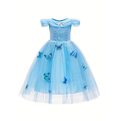 Girl Frozen Princess Flower Elsa Tulle Dress Party Theme Costume