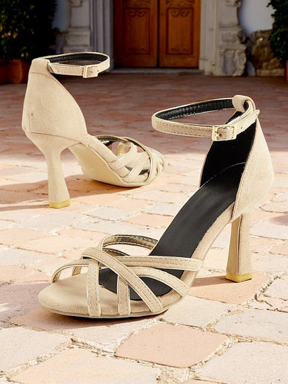 1950s – Strappy Women's Heels Nude Suede Ankle Elegant
