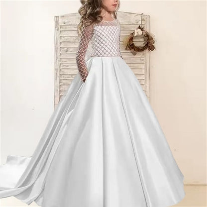 Dress Solid Long Girls' Kids Color Flower Girl Party