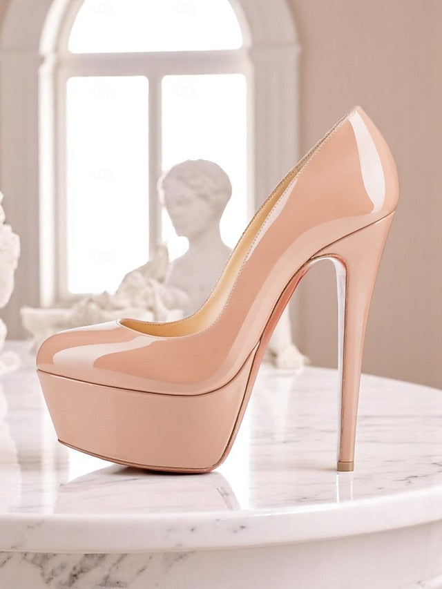 Platform Patent Pointed-Toe and with Heels Black Women's