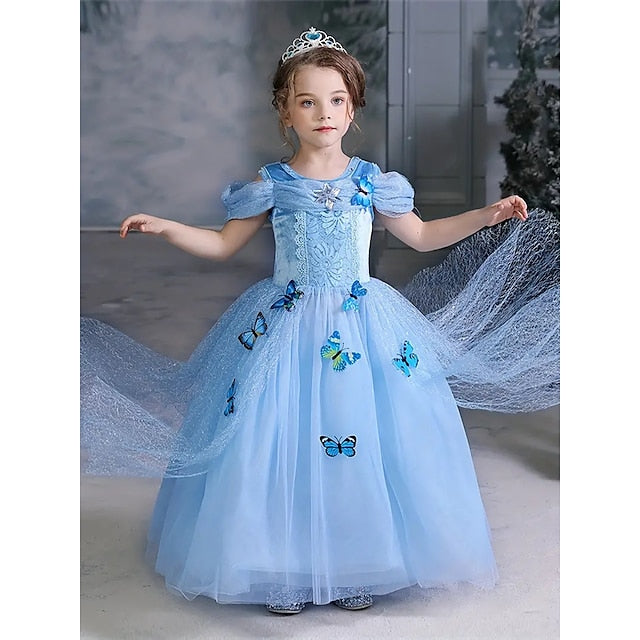 Girl Elsa Tulle Dress Party Flower Princess Costume Frozen Theme