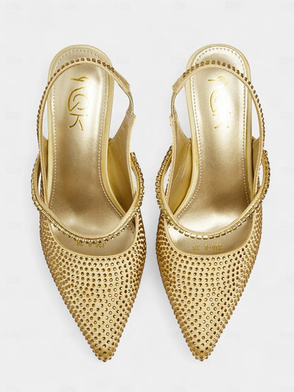 Toe Pointed Women's Rhinestone - Gold Heels Sparkly