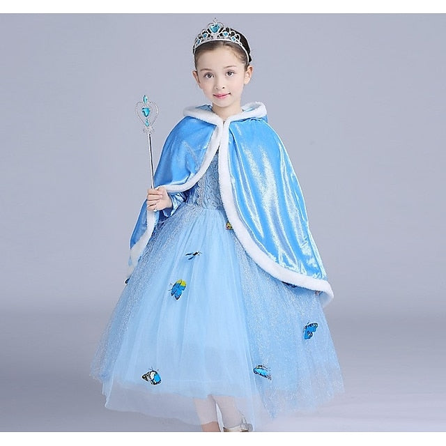 Cloak Hooded Tulle Dress Crown Cape Princess With Set Elsa