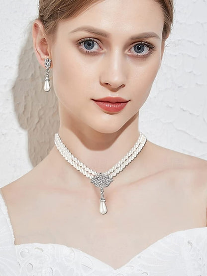 Set Double-Layer Elegant – Necklace Pearl Bridal Jewelry