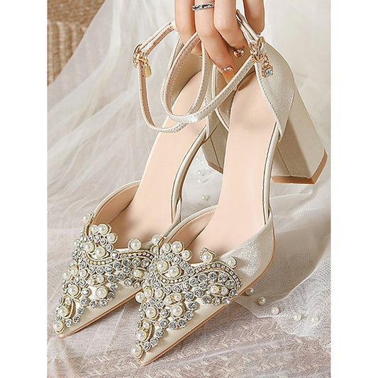 Heel Pearl and Women's Wedding Embellished Rhinestone Block