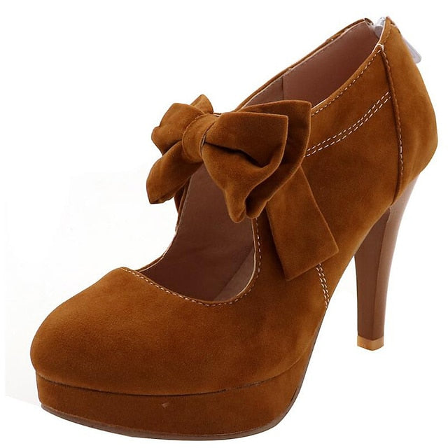 High Women's Bow Red Platform Vintage Pumps – Heel Suede