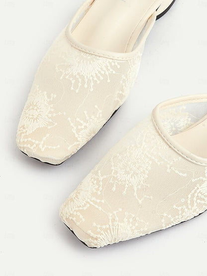 Lace Elegant White Flats Women's Mesh – Sheer Ballet