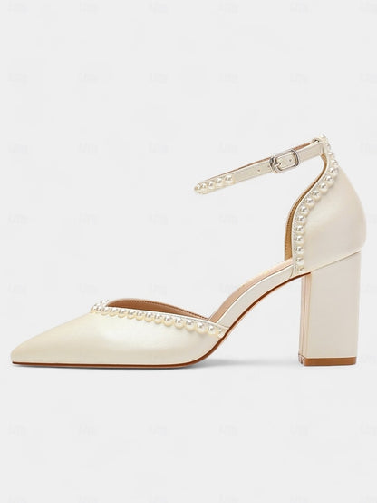 Wedding Heels Pearl-Embellished Elegant Women's