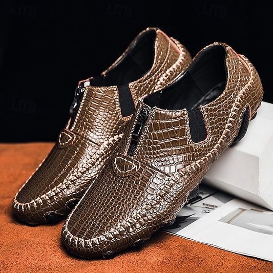 Wholesale SampleMen's Crocodile Pattern Leather Loafers - Stylish Slip-On