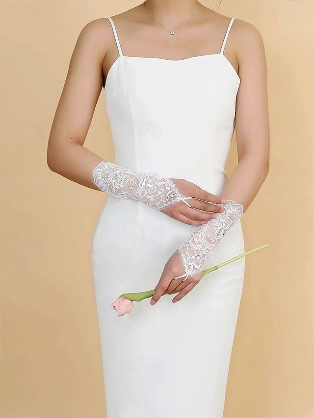 Lace with Accessories – Gloves Wedding Pearls Bridal Elegant