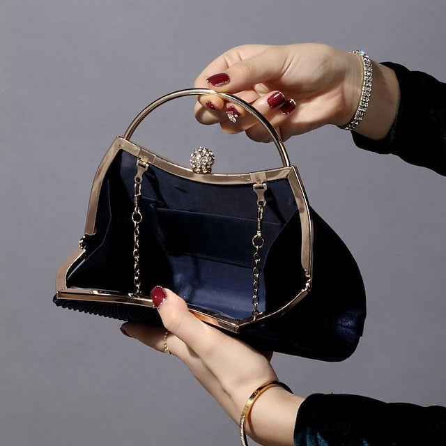 Pleated Velvet Elegant Navy Blue Clutch Women's Evening –