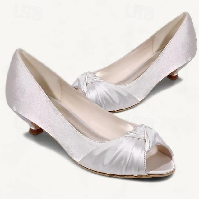 Pink Heels - Peep-Toe Women's Blush Satin Elegant Kitten