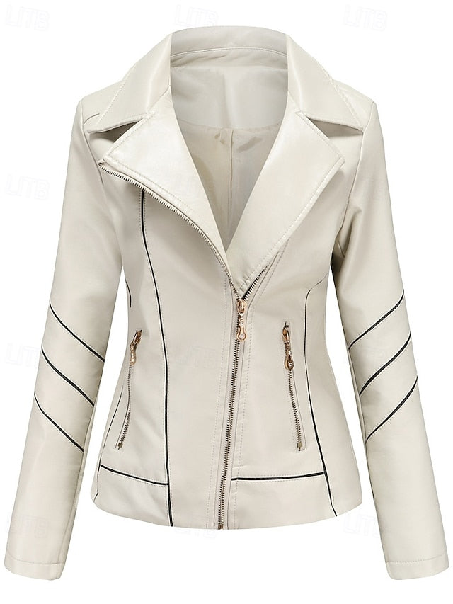 Zipper Leather Faux Women's Jacket Pocket Comfortable