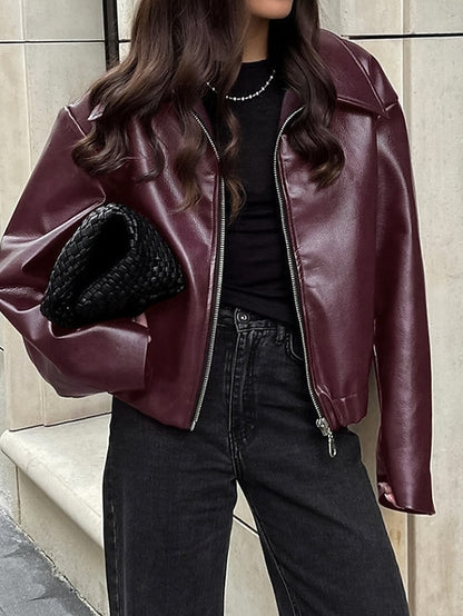 Leather Women's Warm Pocket Faux Zipper Comfortable Jacket