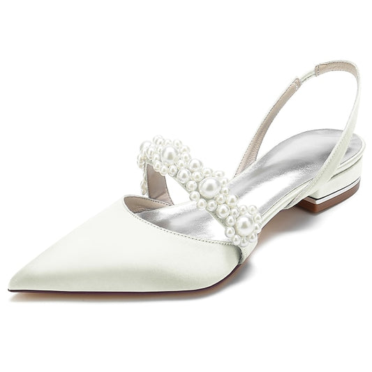 Pearl with Shoes Satin Women's Elegant White