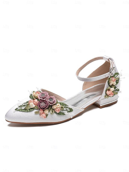 Embroidered – Floral Flat with Clutch Shoes Matching White