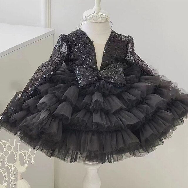 Performance Sleeve Long Sequin Kids Dress Party Girls'
