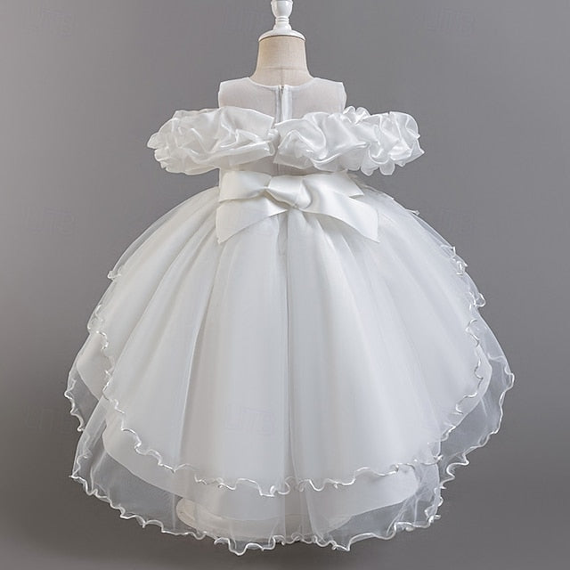 Party Sleeve Short Flower Girls' Kids Wedding Floral Dress