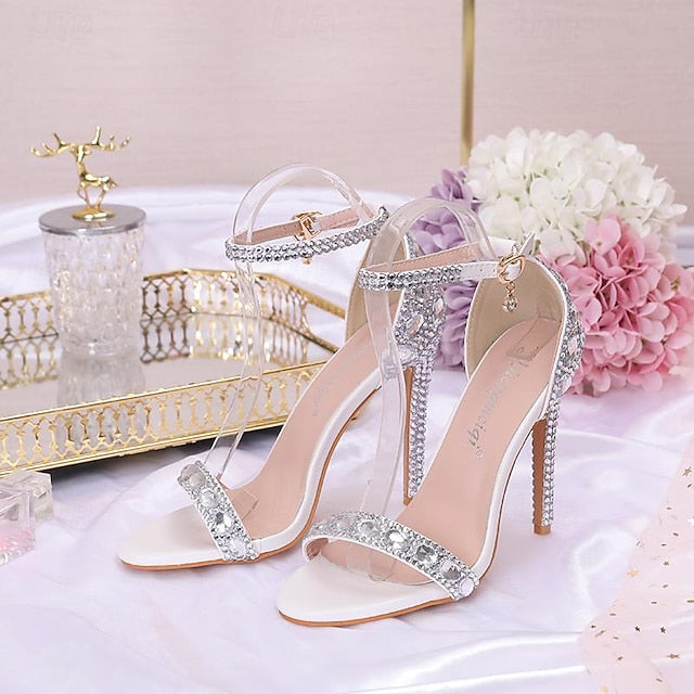 Heels Stiletto Rhinestone Matching Ankle Green Women's with
