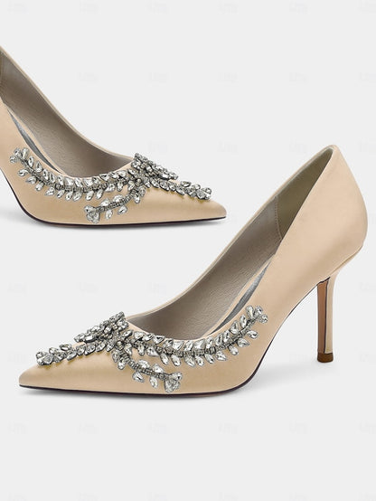 Heels – Satin Women's Stiletto Rhinestone-Embellished