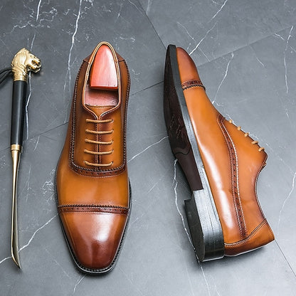 Leather Oxford Faux Men's Brogue – Classic Brown Shoes