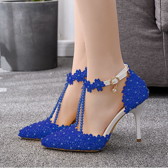 Lace Wedding Shoes Heel High Bridal Pointed Women's
