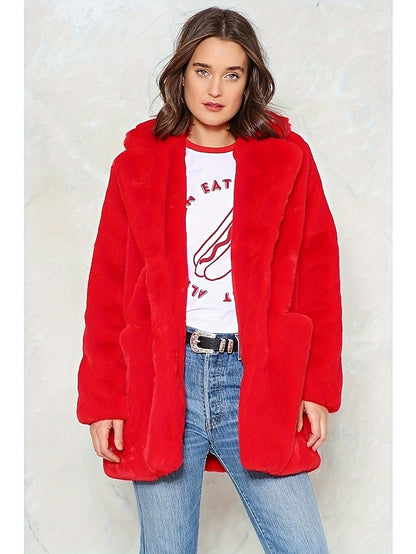 Women's Fur Coat Pocket Knitting Comfortable Faux Warm