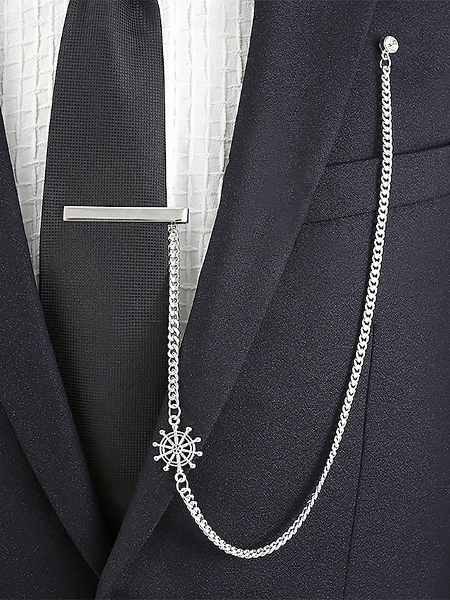 Silver – Nautical Chain Ship Men's with Design Tie Wheel