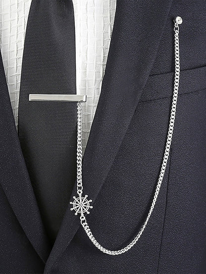 Silver – Nautical Chain Ship Men's with Design Tie Wheel