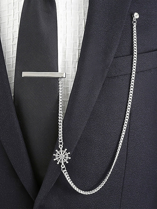 Silver – Nautical Chain Ship Men's with Design Tie Wheel
