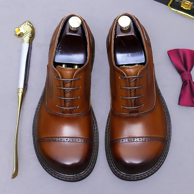 Cap Men's Leather Shoes- Toe First Genuine Oxford
