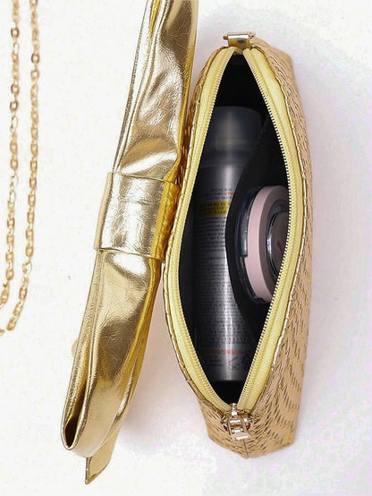 Gold Faux Bow Oversized Women's with Bag Clutch Leather