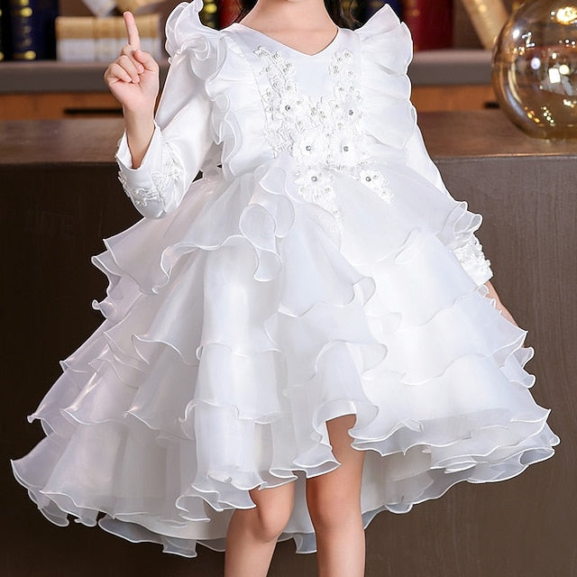 Wedding Girls' Party Flower Sleeve Kids Long Dress Special