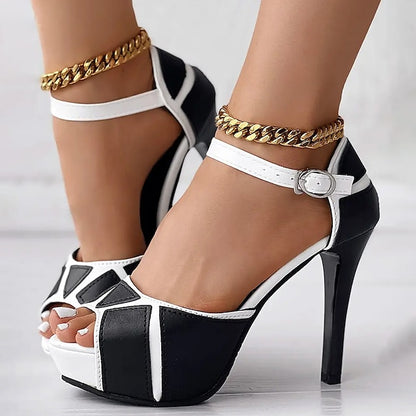 Women's Stiletto with and Black White Platform Sandals