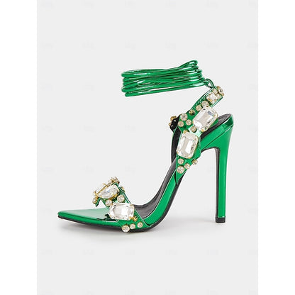 with Metallic Women's Lace-Up Heels Stiletto Green