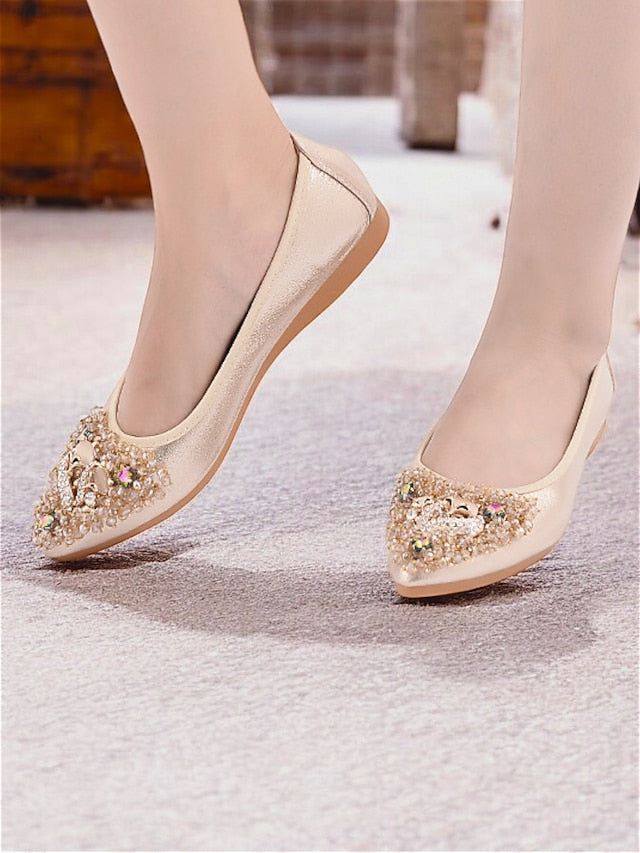 Rhinestone Women's Foldable Flats Ballet Black with
