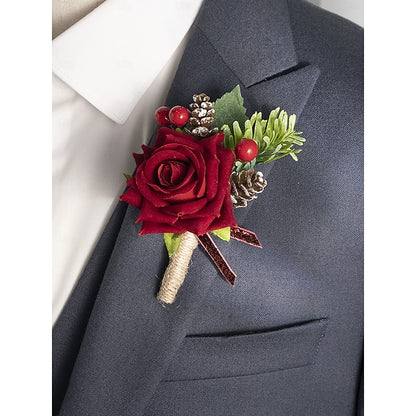 Christmas and Corsage Women's Boutonniere Rose Set Red